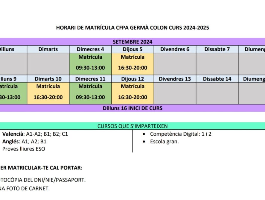 SEGUNDO TURNO DE MATRICULA PARA LA ESCULA DE ADULTOS DE BORRIOL (CURSO 24/25)