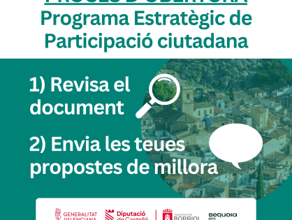 L'AJUNTAMENT OBRI EL PROCÉS DE PARTICIPACIÓ CIUTADANA PER AL PROGRAMA ESTRATÈGIC DE PARTICIPACIÓ CIUTADANA